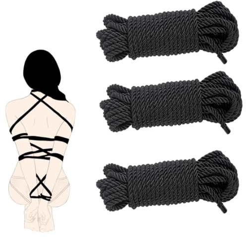 Cuerda de bondage BDSM, juguetes sexuales de restricción para adultos, set de iniciación SM para mujeres, hombres y parejas, 32 pies/10 m, paquete de 3 (negro)