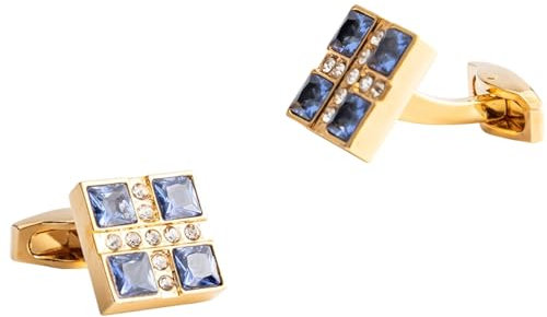 Manschettenknöpfe Herren Edel Manschettenknöpfe Herren Quadratisch Zirkonia Gold Blau Vergoldet Quadrat mit Zirkonia 15.2X15.2cm für Herren Père