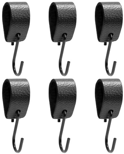 Trsnzul Crochets en S avec Boucle en Cuir, 6 Pièces Crochets en Métal avec Boucle en crochet, de Camping en cuir et Patères en cuir crochets de Suspension en pour Cuisine, Armoire