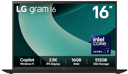 LG gram 16Z90T - 16 Inch 2.5K IPS Ultra-Lightweight Laptop, Intel Core Ultra 7 255H - EVO Edition, 16GB RAM, 512GB SSD, Windows 11 Home, gram Hybrid AI, Copilot, Black (2025)