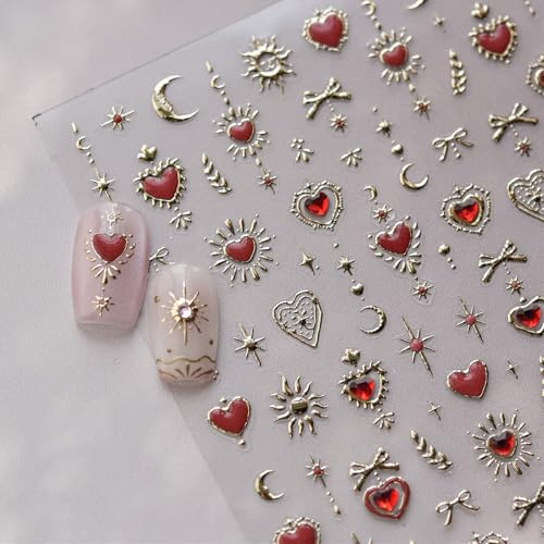 JMEOWIO 3D Nagelsticker Mondstern Nail Art Sticker Selbstklebend Nagelaufkleber 5D Stereoskopisch Dekoration Nageldesign Zubehör 1 Blatt