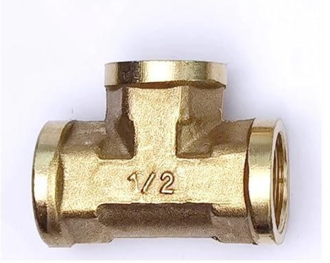 ZHGUIMING Pneumatic Plumbing Brass Pipe Fitting Male/Female Thread 1/8 1/4 3/8 1/2 BSP Tee Type Copper Fittings Water Gas Adapter(Female-F-F,1/2)