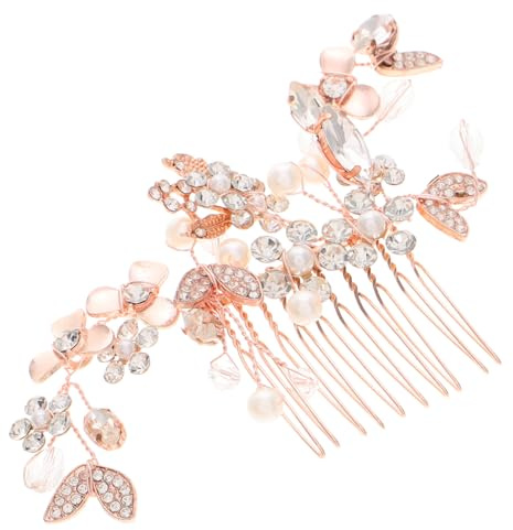 FRCOLOR Goldener Strass-haarkamm Mit Kristallperlen Für Braut-haarschmuck Haarkamm-clips Für Hochzeit Perlen- Aus Zinklegierung Für Brautjungfer
