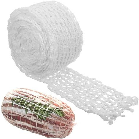 14.76 ft Meat Netting, Size 18 Elastic Smoked Meat Food Net Poultry Ham Netting Kitchen Twine Cooking String for Cook Roasting Drying Meats Turkey Ham Sausage Making (White)