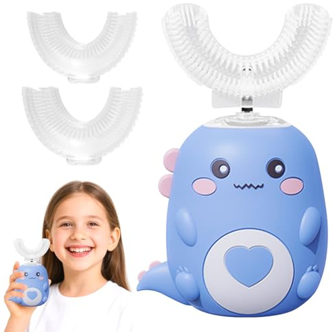 U-Shaped 360º Ultrasonic Toothbrush, 2025 New Electric Toothbrush U Shaped, with LED and with 2 Replaceable Soft Silicone Brush Head, Rechargeable, for Boys and Girls (Blue, 2-6 Age 7-12 Age)