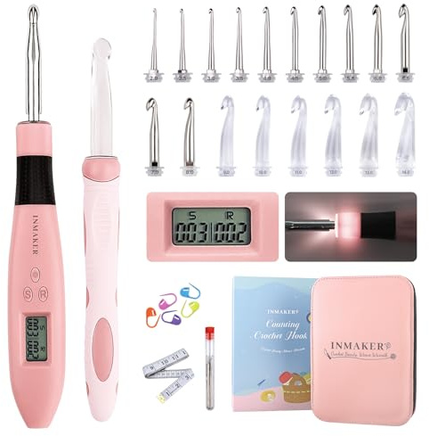 INMAKER Led Häkelnadel Set mit Licht, 18in1 Leuchtende Häkelnadel