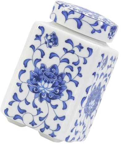 HEALLILY Bocal à thé vintage en porcelaine bleue et blanche avec couvercle hermétique - Boîte en céramique pour feuilles de thé et aliments en vrac - Organiseur de cuisine rétro avec verrouillage des