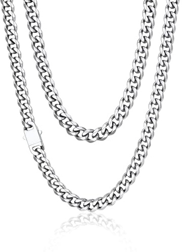 PROSTEEL Men Cuban Chain Necklace with Sturdy Clasp 9mm Width 20 Inch Length Chunky Necklace Silver 316L Stainless Steel Hip Hop Jewellery (Send Box)