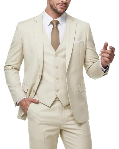 MY'S Men's 3 Piece Slim Fit Suit Set with Tie 2 Button Blazer Vest Pants for Business Wedding Party Prom