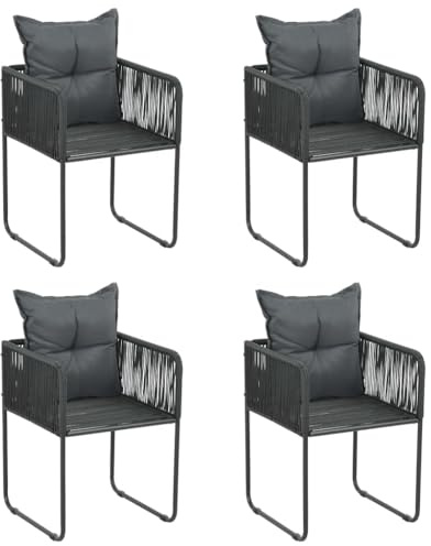 Mimdixy Terrassenmöbel Loungesessel Outdoor,Gartenstühle 4 STK. mit Kissen Poly Rattan Schwarz