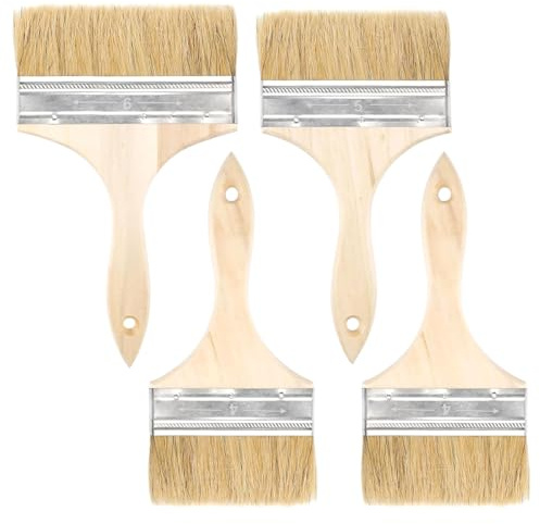 4 Piezas Brochas Pintura, 100mm/125mm/150mm Pinceles Pintura, Cepillo De Pintura para Pinturas, Brochas Pinturas Al óleo, Manchas, Mango de Madera, Juego de Pinceles