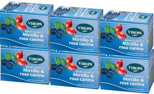 VIROPA Mirtillo & Rosa Canina BIO – Infuso ai Frutti da Agricoltura Biologica – 6 Confezioni da 15 Filtri – Tisana Fruttata e Naturale – Senza Caffeina – Made in Alto Adige – Gluten Free