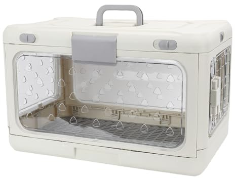 Asixxsix Transportbox für Haustiere, tragbare, transparente, Faltbare Katzentransportbox mit Belüftung, einfacher Aufbau, geräumige Kunststoff-Katzenbox für Zuhause und Reisen