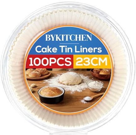BYKITCHEN Round Cake Tin Liners 9 Inch for 23cm Springform Cake Tins & Baking Pan, Greaseproof Parchment Paper Liner, Disposable Non-Stick Baking Parchment Paper for Air Fryer