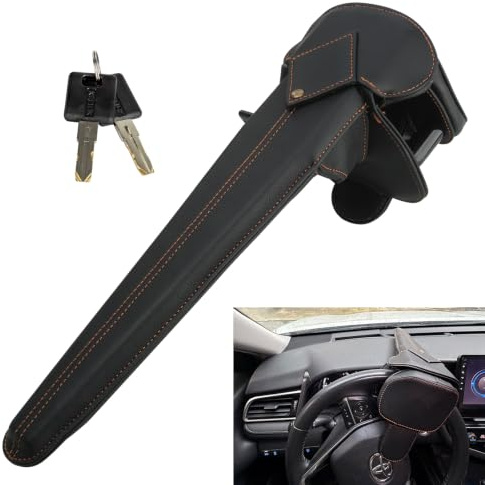 Catekro Antivol Voiture, Antivol Volant Réglable avec 2 Clés, Cuir Noir | Bloque Volant Universel pour Voiture, Camion, SUV, Bus, Protection Vol Direction Robuste et Résistant