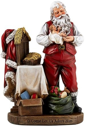 Religious Gifts Adoring Santa Claus with Infant Jesus Christ Rein Christmas Statue, 8 Inch