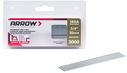 Arrow BN1812BCS Clous de finition en acier calibre 18, pour moulage/armoires/encadrement/bordure/finition, utilisation sûre avec cloueuses électriques/à piles, 3/4/1,9 cm, 2000 unités