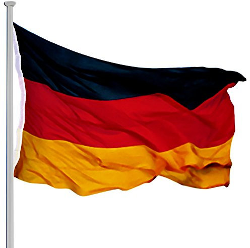 MONZANA® Fahnenmast 6,5m Seilzug Bodenhülse inkl. Deutschland Flagge Deutschlandfahne Fahne höhenverstellbar Flaggenmast Aluminium Teleskop Fahnenstange