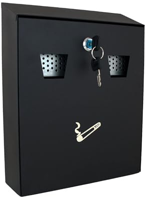 Buckingham Outdoor Cigarette Bin Lockable Heavy Duty Black Powder Coated Steel Wall Mounted Ashtray Bin for Home Pubs Clubs Office Ash Bin with Luminous Cigarette Motif Smoking 26 Cm