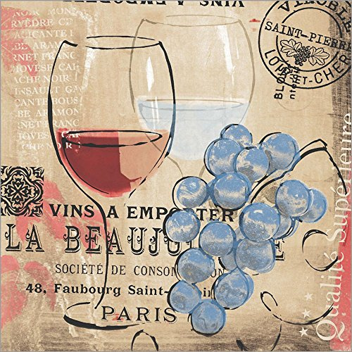 Sovie HORECA Tissue Serviette ROMEO, 3-lagig, 40 x 40 cm, 1/4 Falz, 100 Stück – Motiv: Weinglas mit Trauben in Braun, Blau, Bordeaux & Beige – ideal für Gastronomie & Events