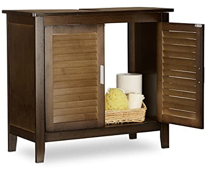 Relaxdays LAMELL Mobile Sottolavabo Marrone Scuro, Mobiletto per Lavabo Bagno in Bambù, HxLxP: 60 x 67 x 30 cm ca.