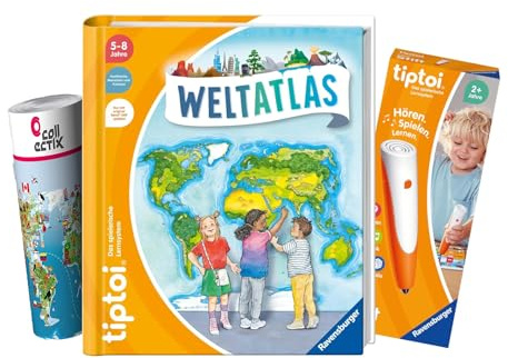 tiptoi Ravensburger Set: Weltatlas (Kinderbuch) + 00110 Stift mit Weltkarte, Lernspielzeug für Kinder ab 5 Jahre