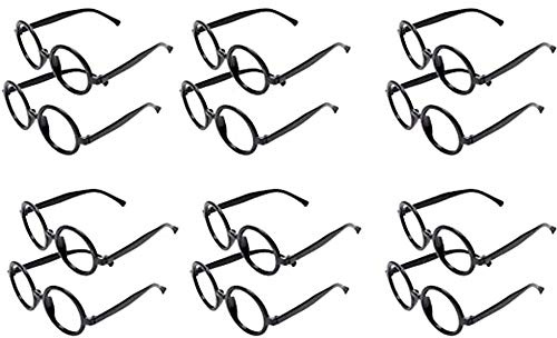 Carnavalife Zauberer Potter Brille aus Kunststoff, runder Brillenrahmen für eine Harry-Party, Zauberstab und Krawatte (schwarz)