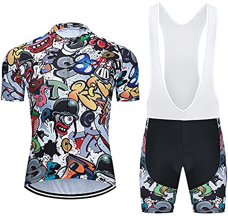 Moxilyn Herrcykelkläder, dräkt, cykeltrikåset, sommartopp + vadderade shorts med hängslen, 9D gel sittdyna för cykelklädes-set, bekväma, snabbtorkande, för män, med kortärmad tröja