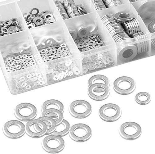 KWOKWEI Flach Unterlegscheiben, 740 Stück Sicherungsscheiben Sortiment, 9 Größen Edelstahl Beilagscheiben M2 M2.5 M3 M4 M5 M6 M8 M10 M12 M14 M16 M18 Beilagscheiben Sortiment für Haushalt und Gewerbe