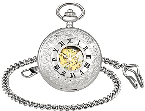 SUPBRO Damen Herren Taschenuhr Edelstahl Mechanische Kettenuhr Uhr Automatik Pocket Watch mit Halskette Pullover Kette Analog