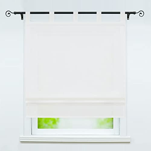 Delien Raffrollo mit Schlaufen Halbtransparente Vorhang Unifarbige Raffgardine Schlaufenrollo »Macaroon« Bändchenrollo Küche Kurzschals Fenster Gardine 1 St. BxH 120x140cm,Weiß