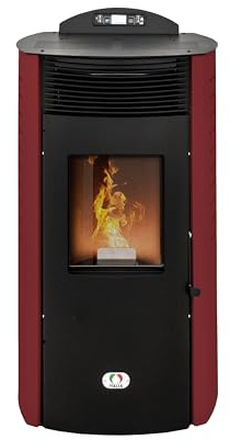 STUFE A PELLET ITALIA - Siberia New 18Kw - Estufa de pellets de aire ventilado, eficiencia 91%, calentador 180m², autonomía 30H, 5 velocidades y potencias, programable, garantía 24 meses, color rojo