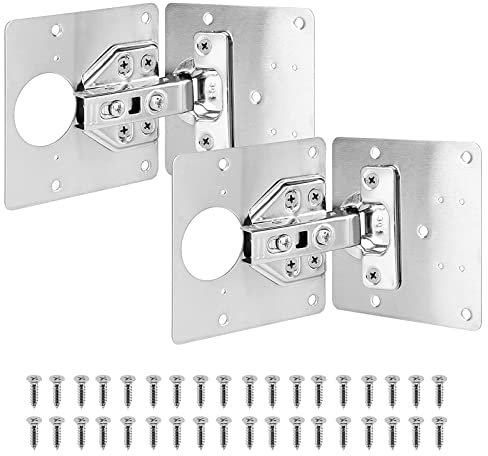 Scharnier Reparaturplatte Set, 4 Stück Edelstahl Scharnier Reparaturplatte und 2 Scharnier Automatikscharnier mit 36 Stück Schrauben für Holzmöbel-Regale Schubladen Fenster