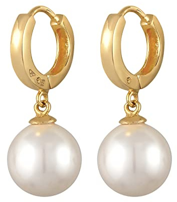 Nenalina Creolen Silber 925 Damen Ohrringe mit Perle vergoldet (10 mm)