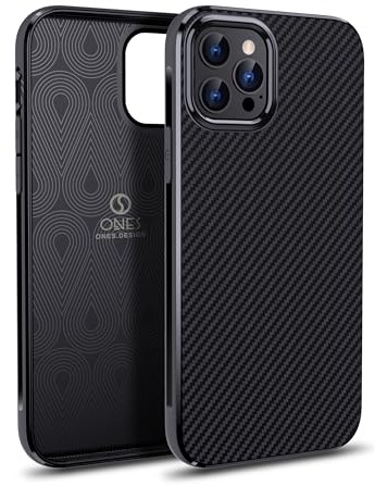 ONES Ultra Dünn Hülle für iPhone 12 Pro Max · Kohlefaser-Textur [Fingerabdruck Verhinderung] [Kamera- und Bildschirmschutz] [Stoßdämpfung] [rutschfest] · Leicht Handyhülle Schwarze