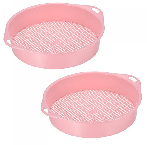 sourcing map Garden Sifting Pan, Round Potting Sieve Plastic Mesh Filter Soil Screen Gardening Tool for Garden Yard, Pink 2 Pack