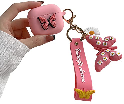 Moydolo Compatibile Con Custodia AirPods 3 Generation Farfalla, Bambini Adolescenti Ragazze Donne Silicone Farfalla Cover per Custodia AirPod 3, Cute Cartoon 3D Butterfly Case For AirPods 3rd - Rosa