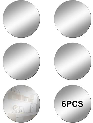 DRERIO 6 Stück Spiegelfliesen Selbstklebender Acrylspiegel HD Runder Klebespiegel Großer Kunststoffspiegel ohne Rahmen 20 cm Acrylspiegelfliesen Unzerbrechlicher Spiegelkreis Wandklebespiegel