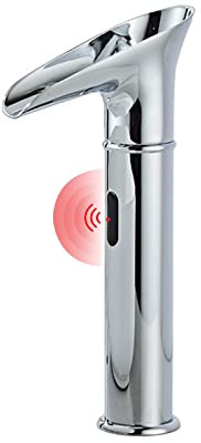 Retro Infrarot Wasserhahn Bad Warmes und Kaltes Wasser Waschtischarmatur Sensor Led Wasserhahn für Waschbecken Bad Waschbeckenarmatur,Chrom,Waschtischarmatur Hoch