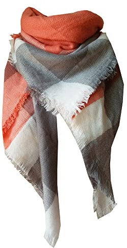 TOKYMOON Damen Schal Kariert übergroßer Winterschal Quadratisch Seidenschal Herbstschal Karo Tartan Streifen Plaid Muster Fransen Weich Warm XXL Oversized Poncho Retro Schals Orange