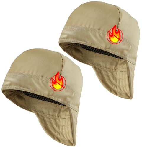 Yunsailing 2 Pcs Welding Cap Flame Resistant Welders Caps Reversible Elastic Cotton Soft Short Crown Welders Hats Men Women