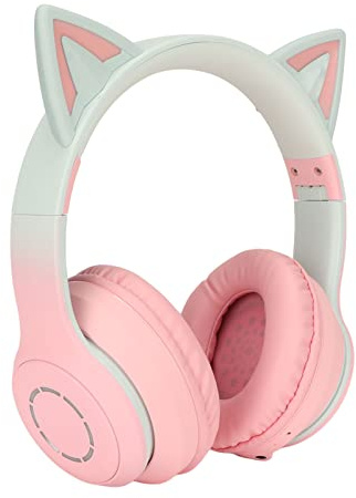 Focket Ecouteurs Bluetooth, Ecouteurs Oreilles de Chat avec Microphone, Ecouteurs sans Fil Lumineux à 7 LEDs avec contrôle du Volume, Ecouteurs de Jeu Pliables pour Enfants et Adultes 15H (Rose)
