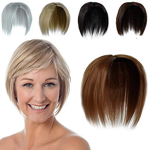 PARXITN Topper per capelli da donna senza frangetta, 2 clip in capelli sintetici Toupet Wiglets per capelli lisci per capelli scesi marrone castano
