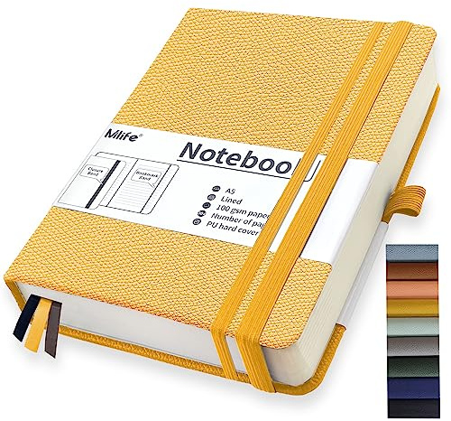 Mlife A5 Cuaderno Engrosado, 360 Páginas Y 100 G/M² De Papel Resistente A La Tinta, Cuadernos Con Bolsillo Plegable Para La Oficina, La Escuela, El Hogar, La Escritura Y Notas (Amarillo)