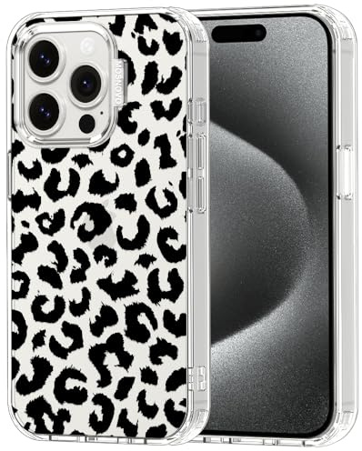 MOSNOVO für iPhone 15 Pro Hülle – Durchsichtige, schlanke, stoßfeste TPU+PC-Handyhülle, [6,6 Fuß Fallschutz/Anti-Abziehen] - Schwarzer Leoparden-Print