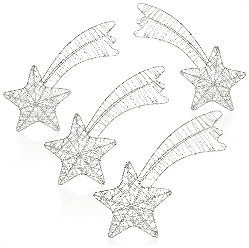 COM-FOUR® 4X Deko Sterne Weihnachten, Weihnachtsdekoration Stern aus Metall | weißer Weihnachtsstern als Aufhänger mit Glitzer