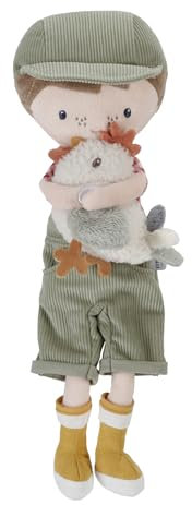 Little Dutch 4563 Stoffpuppe Kuschelpuppe Bauer Jim mit Huhn (35 cm)