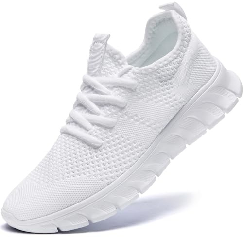 Mens Trainers Running Shoes Slip on Sneakers Hiking Tennis Walking Gym Training Casual Workout White Shoe Size 9