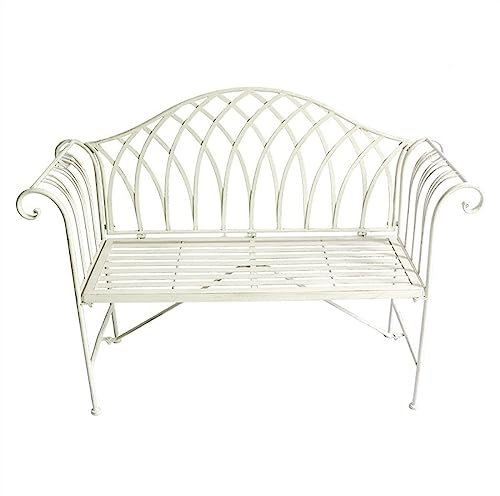 Metallbank Outdoor-Bank mit Rückenlehne und Armlehnen, antikweiß/grünes Schmiedeeisen, 130 cm, Outdoor-Gartenbank, 2-Personen-Metallbank for Balkon, Terrasse, Park, Hinterhof Gartenbank Sitzbank ( Col