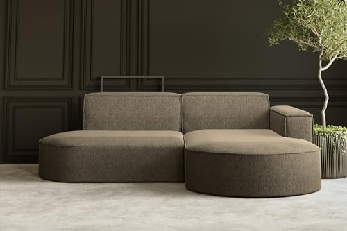 Kaiser Möbel - Ecksofa mit Wohnlandschaft, Eckcouch L-Form, Sofa 3-sitzer, Polstersofa, Bequemes Couch mit Ottomane für Wohnzimmer, Relaxsofa, Lounge-Set, Verita Stoff, MODENA Studio, Hellbraun Rechts